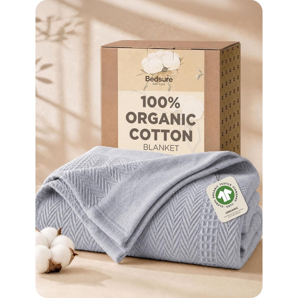 image:imageBedsure PureWoven 100 Organic Cotton Waffle Luxury Blanket Queen White GOTS Certified Organic Cotton Waffle amp Herringbone Textured Soft Breathable All Season Machine Washable Home Decor Gift02 Grey