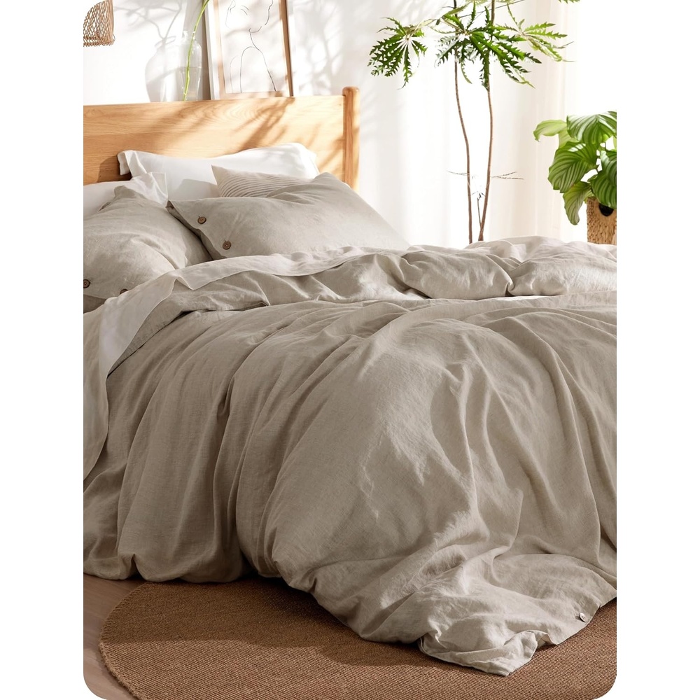 image:imageBedsure PureWoven Linen Duvet Cover Queen Linen Cotton Blend Natural PreWashed Cooling Duvet Cover for Hot Sleepers Breathable MoistureWicking Button Closure amp Corner Ties AllSeason02 Natural Color No Comforter
