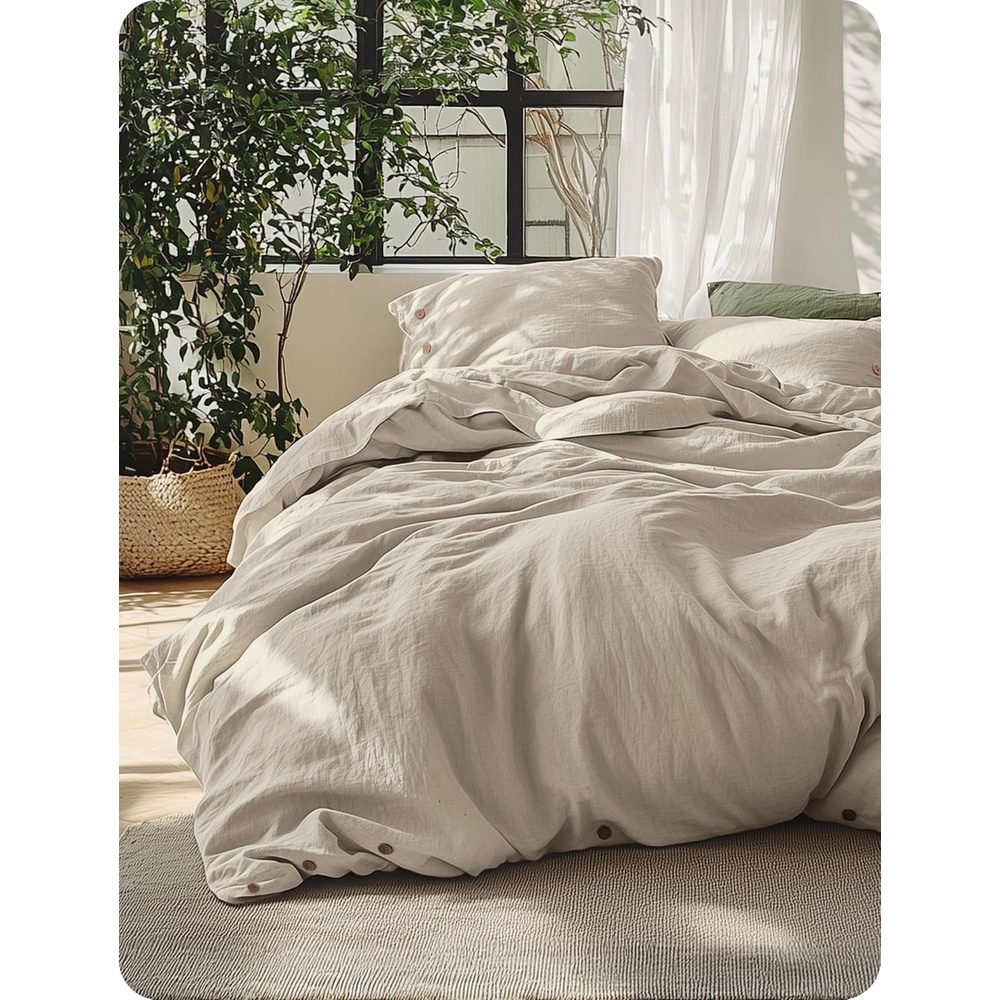 image:imageBedsure PureWoven Linen Duvet Cover Queen Linen Cotton Blend Natural PreWashed Cooling Duvet Cover for Hot Sleepers Breathable MoistureWicking Button Closure amp Corner Ties AllSeason01 Linen Color No Comforter