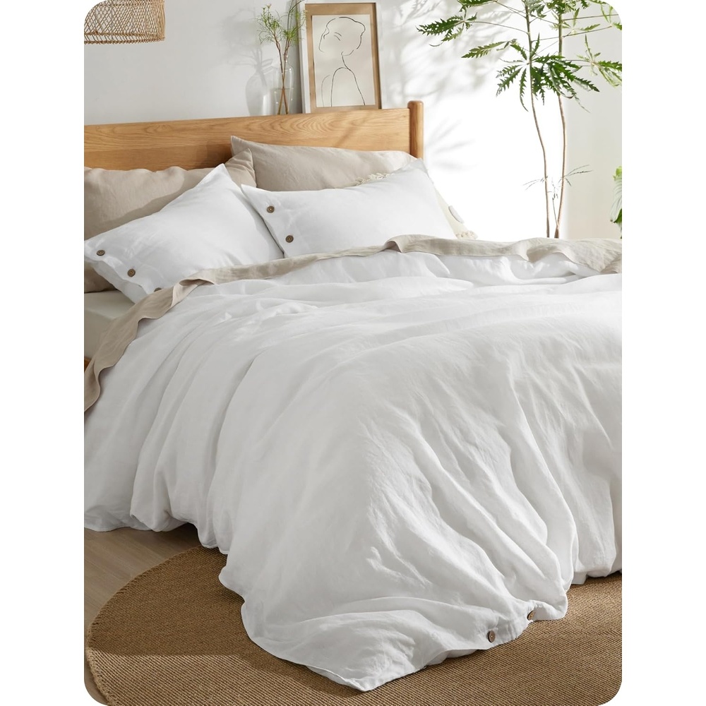 image:imageBedsure PureWoven Linen Duvet Cover Queen Linen Cotton Blend Natural PreWashed Cooling Duvet Cover for Hot Sleepers Breathable MoistureWicking Button Closure amp Corner Ties AllSeason06 Natural White Color No Comforter