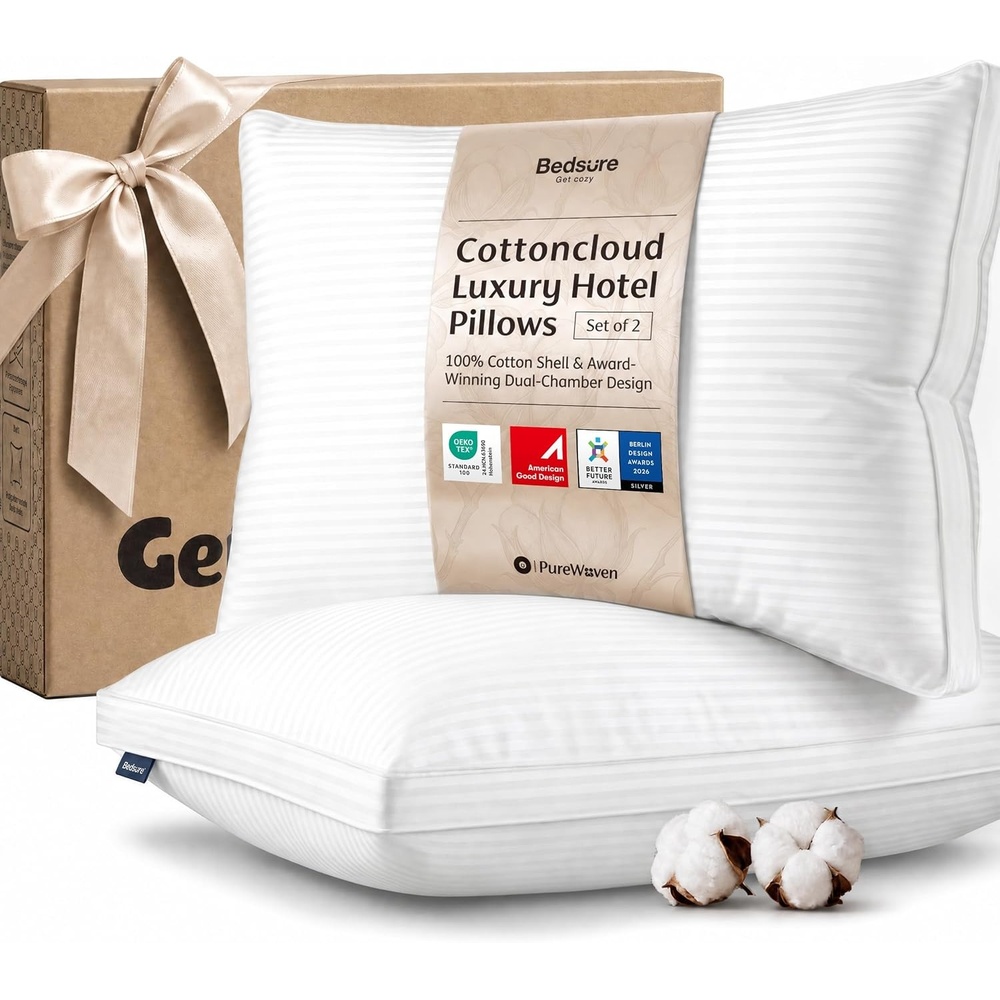 image:imageBedsure Purewoven Hotel Pillows King Size Set of 2 with 100 Cotton Shell Down Alternative Dual Chamber Construction Fill Gusseted Pillows for Fluffy Support Ideal for Back amp Stomach SleepersWhite