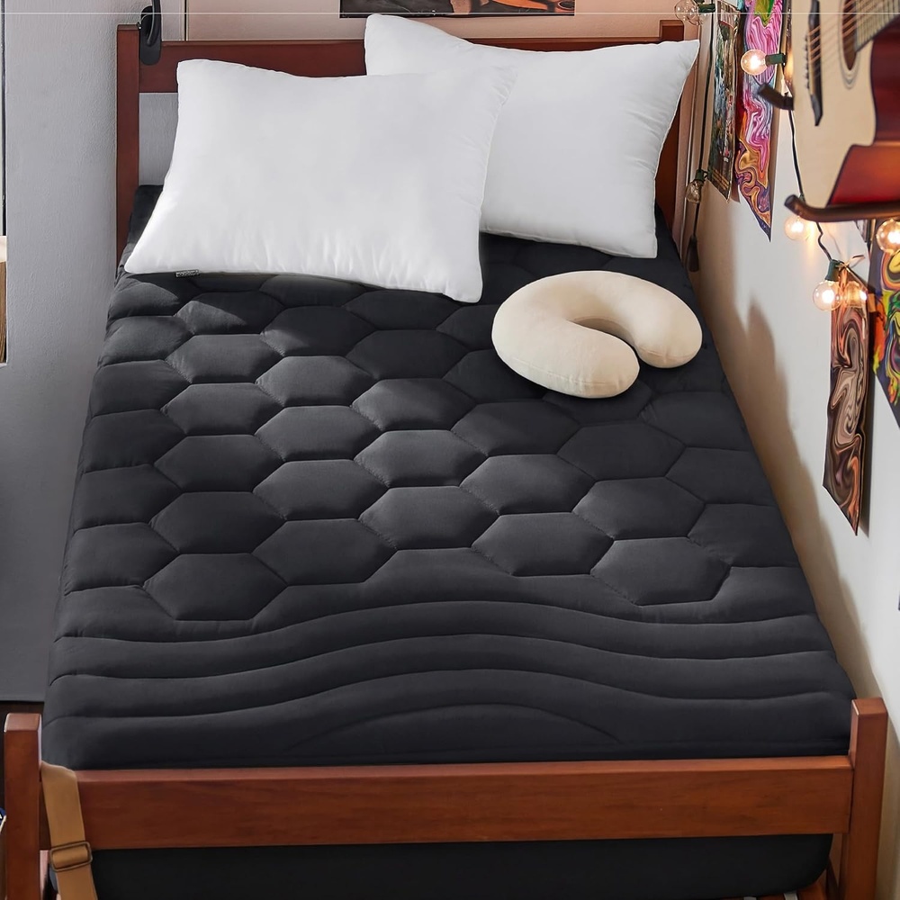 image:imageBedsure Queen Mattress Pad  Quilted Fitted Mattress Topper Protector with 821 Inches Deep Pocket Noiseless Breathable Bed Cover Padded Machine Washable White 60x80 InchesBlack