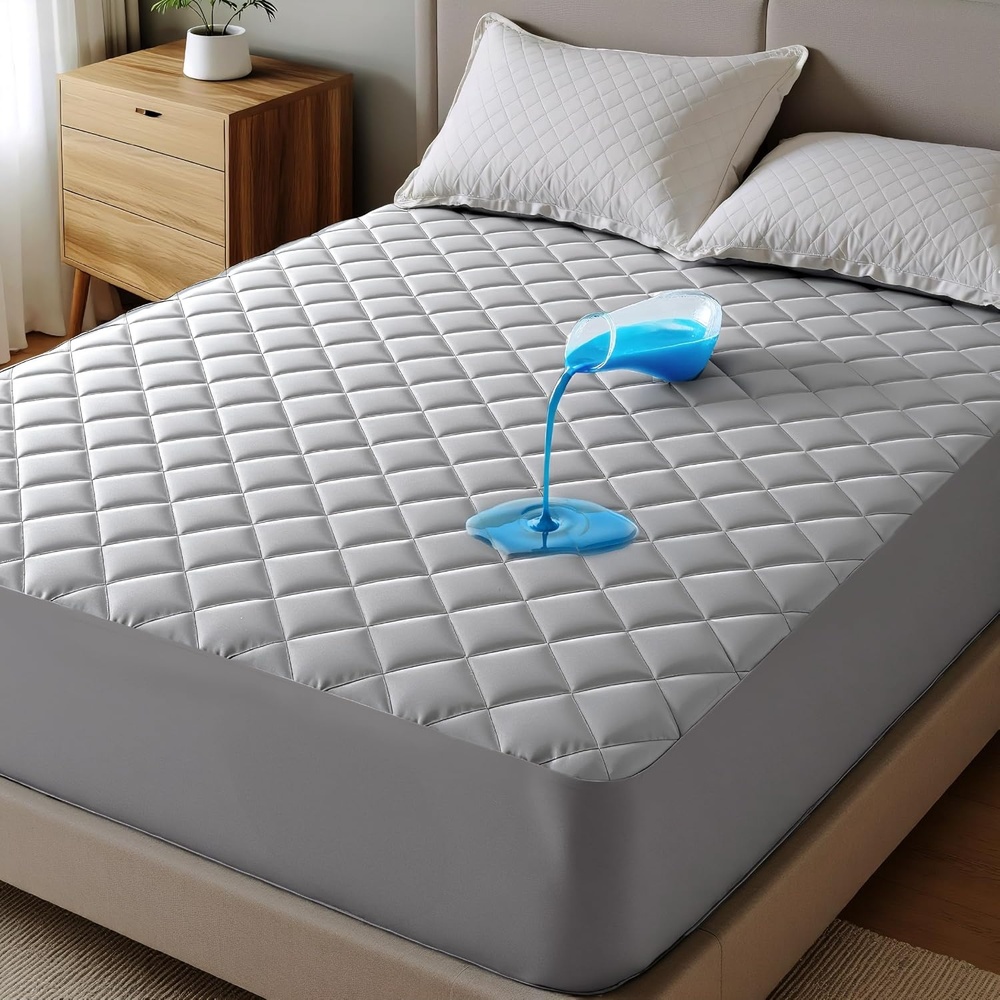 image:imageBedsure Queen Mattress Protector Quilted Waterproof Mattress Protector with Deep Pocket up to 22 Inches Soft Breathable Noiseless Bed Pad Topper Queen Bed Cover for Home Bedroom Hotel WhiteGray