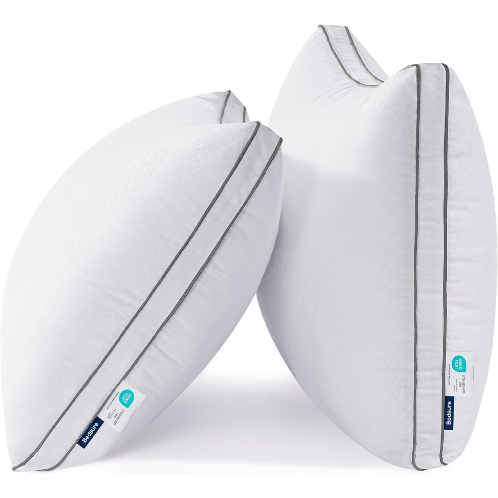 image:imageBedsure Queen Pillows Set of 2 Fluffy Bed Pillows for Sleeping Hotel Quality Diamond Quilted Design Gusseted Supportive Down Alternative Filling for Back Stomach Side Sleepers