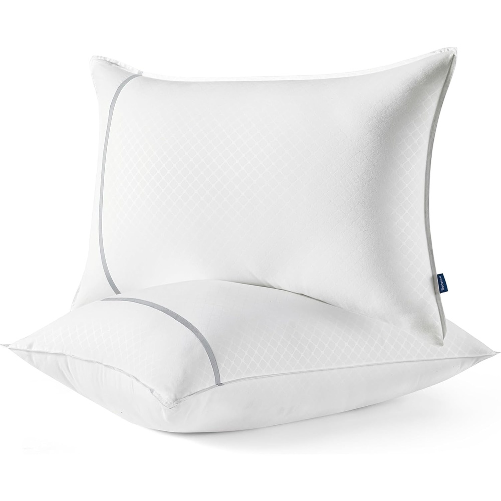 image:imageBedsure Queen Pillows Set of 2 Luxury Hotel Firm Pillows for Sleeping Decoration Strip Diamond Design Cover Fluffy Original Down Alternative Filling for Side Back or Stomach SleepersGrey