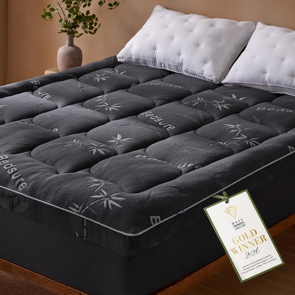 image:imageBedsure SingleLayer 2 Inch King Mattress Topper Viscose Made from Bamboo Mattress Topper Pad Breathable amp Pressure Relief Black