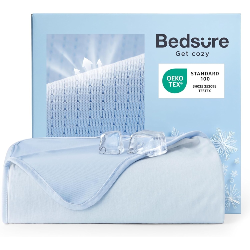 image:imageBedsure Summer Cooling Blanket Queen Size for Hot Sleepers with Sports Mesh Design ArcChill QMax 04 Lightweight Breathable Ice Cold Blanket for Night Sweats 90 x 90 Inches Mesh GreyMesh Blue