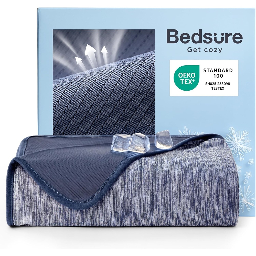 image:imageBedsure Summer Cooling Blanket Queen Size for Hot Sleepers with Sports Mesh Design ArcChill QMax 04 Lightweight Breathable Ice Cold Blanket for Night Sweats 90 x 90 Inches Mesh GreyMesh Navy
