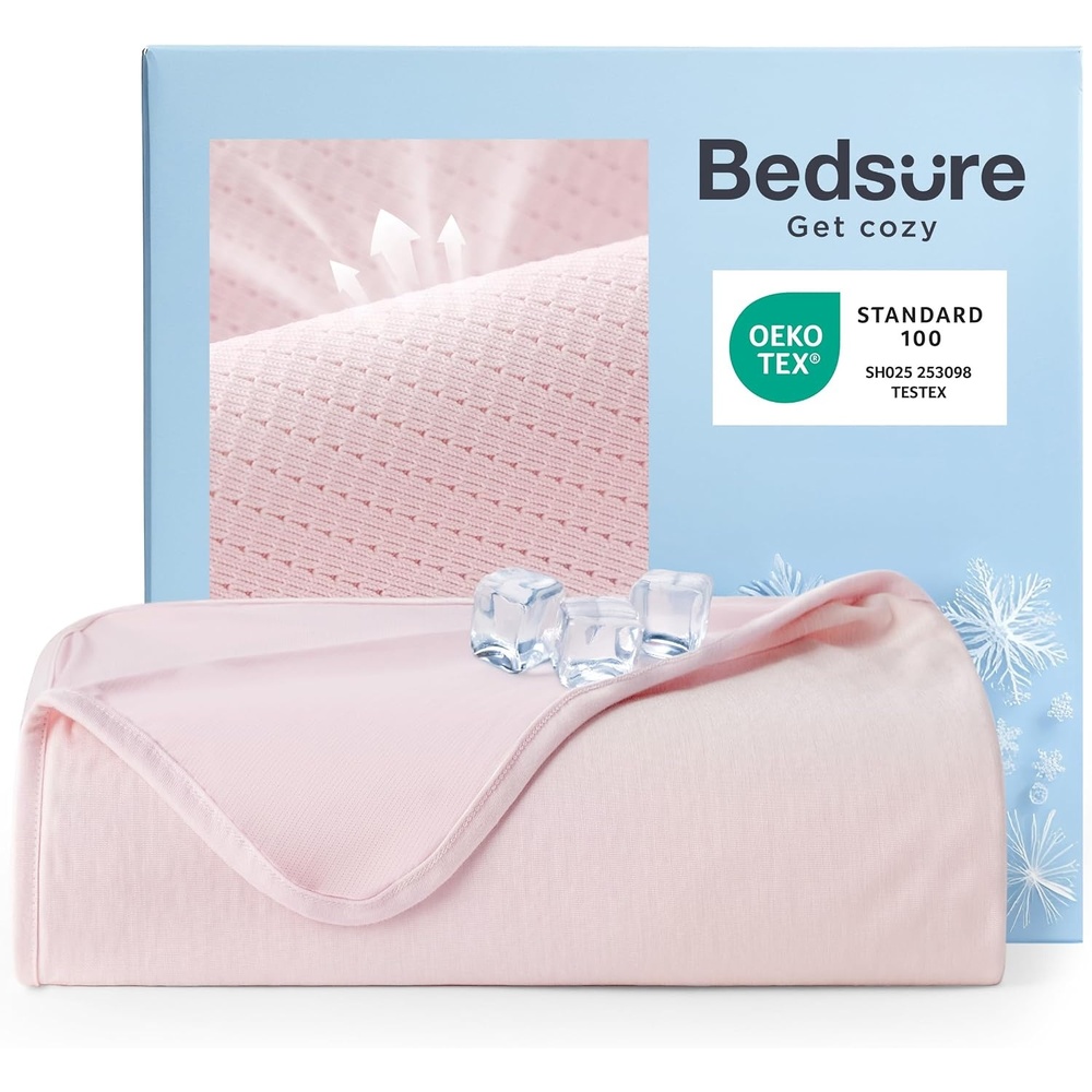 image:imageBedsure Summer Cooling Blanket Queen Size for Hot Sleepers with Sports Mesh Design ArcChill QMax 04 Lightweight Breathable Ice Cold Blanket for Night Sweats 90 x 90 Inches Mesh GreyMesh Pink