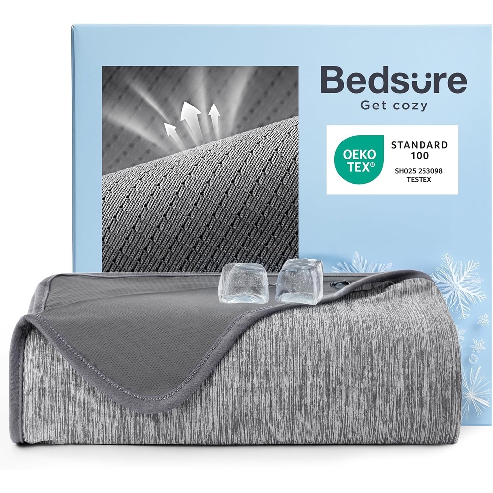 image:imageBedsure Summer Cooling Blanket Queen Size for Hot Sleepers with Sports Mesh Design ArcChill QMax 04 Lightweight Breathable Ice Cold Blanket for Night Sweats 90 x 90 Inches Mesh GreyMesh Grey