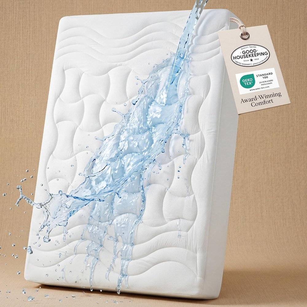 image:imageBedsure Waterproof Mattress Protector Queen Size Quilted Fitted Waterproof Mattress Pad Topper with 821 Inches Deep Pocket Noiseless Bed Cover Padded Machine WashableWhite 60x80 InchesWhite