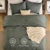 Bedsure 5 Pieces Cotton Comforter Set with Cotton Waffle Throw Blanket – White Queen Comforter, Pillow Shams, Taupe Cooling Blanket of Rayon Derived from Bamboo for Hot Sleepers, Throw Pillow(02 – Grayish Olive Green – Cotton)