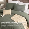 Bedsure 5 Pieces Cotton Comforter Set with Cotton Waffle Throw Blanket – White Queen Comforter, Pillow Shams, Taupe Cooling Blanket of Rayon Derived from Bamboo for Hot Sleepers, Throw Pillow(02 – Grayish Olive Green – Cotton)