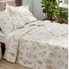 Bedsure Floral Quilts Queen Size, Reversible Botanical Floral Comforter | Bedding, Bedspread, Coverlet, Lightweight, All-Season Comfort, Green & White Plaid Parttern, Machine Washable, 90″x96″, 3 Pcs(07- Oat Milk)