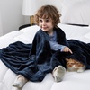 Bedsure GentleSoft Fleece Bed Blankets Queen Size Grey – Soft Warm Outdoor Picnic Fall Blanket for Camping Travel Lightweight Cozy Anti-Static, Room Home Decor Gifts for Husband and Men, 90×90 inches(02 – Navy)