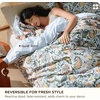 Bedsure PureWoven 100% Cotton Striped Duvet Cover Set, Queen, Tan/White | Washed Cotton, Linen-Like Texture, Breathable, Zipper Closure, Machine Washable, 3 Pieces with 2 Pillow Shams, 90″ X 90″(01 – Vintage Blue Boho (No Comforter))