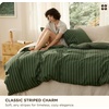 Bedsure PureWoven 100% Cotton Striped Duvet Cover Set, Queen, Tan/White | Washed Cotton, Linen-Like Texture, Breathable, Zipper Closure, Machine Washable, 3 Pieces with 2 Pillow Shams, 90″ X 90″(10 – Olive Green Stripes (No Comforter))