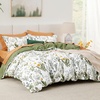Bedsure PureWoven 100% Cotton Striped Duvet Cover Set, Queen, Tan/White | Washed Cotton, Linen-Like Texture, Breathable, Zipper Closure, Machine Washable, 3 Pieces with 2 Pillow Shams, 90″ X 90″(00 – Green (No Comforter))