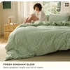 Bedsure PureWoven 100% Cotton Striped Duvet Cover Set, Queen, Tan/White | Washed Cotton, Linen-Like Texture, Breathable, Zipper Closure, Machine Washable, 3 Pieces with 2 Pillow Shams, 90″ X 90″(12 – Sage Green Gingham (No Comforter))
