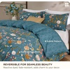 Bedsure PureWoven 100% Cotton Striped Duvet Cover Set, Queen, Tan/White | Washed Cotton, Linen-Like Texture, Breathable, Zipper Closure, Machine Washable, 3 Pieces with 2 Pillow Shams, 90″ X 90″(16 – Vintage Teal Floral (No Comforter))