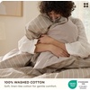 Bedsure PureWoven 100% Cotton Striped Duvet Cover Set, Queen, Tan/White | Washed Cotton, Linen-Like Texture, Breathable, Zipper Closure, Machine Washable, 3 Pieces with 2 Pillow Shams, 90″ X 90″(08 – Tan/White Stripes (No Comforter))