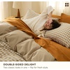 Bedsure PureWoven 100% Cotton Striped Duvet Cover Set, Queen, Tan/White | Washed Cotton, Linen-Like Texture, Breathable, Zipper Closure, Machine Washable, 3 Pieces with 2 Pillow Shams, 90″ X 90″(09 – Khaki Gingham (No Comforter))