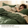 Bedsure PureWoven 100% Cotton Striped Duvet Cover Set, Queen, Tan/White | Washed Cotton, Linen-Like Texture, Breathable, Zipper Closure, Machine Washable, 3 Pieces with 2 Pillow Shams, 90″ X 90″(10 – Olive Green Stripes (No Comforter))