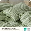 Bedsure PureWoven 100% Cotton Striped Duvet Cover Set, Queen, Tan/White | Washed Cotton, Linen-Like Texture, Breathable, Zipper Closure, Machine Washable, 3 Pieces with 2 Pillow Shams, 90″ X 90″(12 – Sage Green Gingham (No Comforter))