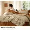 Bedsure PureWoven 100% Cotton Striped Duvet Cover Set, Queen, Tan/White | Washed Cotton, Linen-Like Texture, Breathable, Zipper Closure, Machine Washable, 3 Pieces with 2 Pillow Shams, 90″ X 90″(09 – Khaki Gingham (No Comforter))