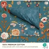 Bedsure PureWoven 100% Cotton Striped Duvet Cover Set, Queen, Tan/White | Washed Cotton, Linen-Like Texture, Breathable, Zipper Closure, Machine Washable, 3 Pieces with 2 Pillow Shams, 90″ X 90″(16 – Vintage Teal Floral (No Comforter))