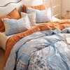 Bedsure PureWoven 100% Cotton Striped Duvet Cover Set, Queen, Tan/White | Washed Cotton, Linen-Like Texture, Breathable, Zipper Closure, Machine Washable, 3 Pieces with 2 Pillow Shams, 90″ X 90″(05 – Light Blue (No Comforter))