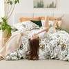 Bedsure PureWoven 100% Cotton Striped Duvet Cover Set, Queen, Tan/White | Washed Cotton, Linen-Like Texture, Breathable, Zipper Closure, Machine Washable, 3 Pieces with 2 Pillow Shams, 90″ X 90″(00 – Green (No Comforter))