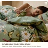 Bedsure PureWoven 100% Cotton Striped Duvet Cover Set, Queen, Tan/White | Washed Cotton, Linen-Like Texture, Breathable, Zipper Closure, Machine Washable, 3 Pieces with 2 Pillow Shams, 90″ X 90″(06 – Green Garden (No Comforter))