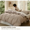 Bedsure PureWoven 100% Cotton Striped Duvet Cover Set, Queen, Tan/White | Washed Cotton, Linen-Like Texture, Breathable, Zipper Closure, Machine Washable, 3 Pieces with 2 Pillow Shams, 90″ X 90″(08 – Tan/White Stripes (No Comforter))