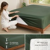 Bedsure PureWoven Queen Fitted Sheet Qnly, 100% Rayon Derived from Bamboo | Cooling Bottom Sheet for Hot Sleepers, Breathable & Soft, Deep Pocket Up to 18″, Secure Elastic Corner Straps, Grey(Olive Green)