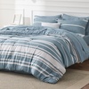 Bedsure Queen Comforter Set 7 Pieces, Grey Striped Bedding Set for All Seasons, Reversible, Cationic Dyeing Bed in a Bag with Comforter, Sheets, Pillowcases & Shams(13 – Grey Blue)