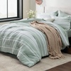 Bedsure Queen Comforter Set 7 Pieces, Grey Striped Bedding Set for All Seasons, Reversible, Cationic Dyeing Bed in a Bag with Comforter, Sheets, Pillowcases & Shams(03 – Sage Green)