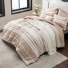 Bedsure Queen Comforter Set 7 Pieces, Grey Striped Bedding Set for All Seasons, Reversible, Cationic Dyeing Bed in a Bag with Comforter, Sheets, Pillowcases & Shams(11 – Light Camel)