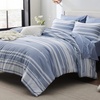Bedsure Queen Comforter Set 7 Pieces, Grey Striped Bedding Set for All Seasons, Reversible, Cationic Dyeing Bed in a Bag with Comforter, Sheets, Pillowcases & Shams(02 – Blue)