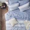 Bedsure Queen Comforter Set 7 Pieces, Grey Striped Bedding Set for All Seasons, Reversible, Cationic Dyeing Bed in a Bag with Comforter, Sheets, Pillowcases & Shams(02 – Blue)