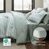 Bedsure Queen Comforter Set 7 Pieces, Grey Striped Bedding Set for All Seasons, Reversible, Cationic Dyeing Bed in a Bag with Comforter, Sheets, Pillowcases & Shams(03 – Sage Green)