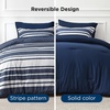 Bedsure Queen Comforter Set 7 Pieces, Grey Striped Bedding Set for All Seasons, Reversible, Cationic Dyeing Bed in a Bag with Comforter, Sheets, Pillowcases & Shams(05 – Navy)