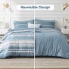 Bedsure Queen Comforter Set 7 Pieces, Grey Striped Bedding Set for All Seasons, Reversible, Cationic Dyeing Bed in a Bag with Comforter, Sheets, Pillowcases & Shams(13 – Grey Blue)