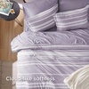 Bedsure Queen Comforter Set 7 Pieces, Grey Striped Bedding Set for All Seasons, Reversible, Cationic Dyeing Bed in a Bag with Comforter, Sheets, Pillowcases & Shams(09 – Purple)