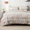 Bedsure Queen Comforter Set 7 Pieces, Grey Striped Bedding Set for All Seasons, Reversible, Cationic Dyeing Bed in a Bag with Comforter, Sheets, Pillowcases & Shams(11 – Light Camel)