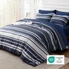 Bedsure Queen Comforter Set 7 Pieces, Grey Striped Bedding Set for All Seasons, Reversible, Cationic Dyeing Bed in a Bag with Comforter, Sheets, Pillowcases & Shams(05 – Navy)