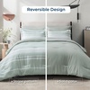 Bedsure Queen Comforter Set 7 Pieces, Grey Striped Bedding Set for All Seasons, Reversible, Cationic Dyeing Bed in a Bag with Comforter, Sheets, Pillowcases & Shams(03 – Sage Green)