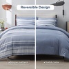Bedsure Queen Comforter Set 7 Pieces, Grey Striped Bedding Set for All Seasons, Reversible, Cationic Dyeing Bed in a Bag with Comforter, Sheets, Pillowcases & Shams(02 – Blue)