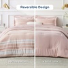 Bedsure Queen Comforter Set 7 Pieces, Grey Striped Bedding Set for All Seasons, Reversible, Cationic Dyeing Bed in a Bag with Comforter, Sheets, Pillowcases & Shams(15 – Light Pink)