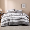 Bedsure Queen Comforter Set 7 Pieces, Grey Striped Bedding Set for All Seasons, Reversible, Cationic Dyeing Bed in a Bag with Comforter, Sheets, Pillowcases & Shams(20 – Frost Grey)